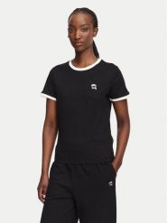 KARL LAGERFELD T-Shirt Ikon Patch A3W17078 Czarny Slim Fit. Czarne t-shirty damskie KARL LAGERFELD, l, bez wzorów, z bawełny, bez kołnierzyka, bez ramiączek. Za 389.99 zł.