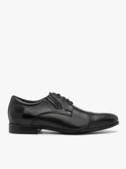 Czarne eleganckie półbuty męskie. Czarne półbuty męskie Ryłko, bez wzorów, z materiału, bez obcasa, bez zapięcia. Za 399.99 zł.