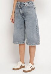 Niebieskie Szorty Jeansowe Bermudy z Asymetrycznym Zapięciem Liladea. Niebieskie szorty damskie Born2be, bez wzorów, z jeansu, eleganckie. Za 109.99 zł.