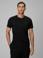 4F T-shirt slim gładki męski - czarny L. Czarne t-shirty męskie 4F, l, bez wzorów, z bawełny, bez kołnierzyka, bez ramiączek. Za 59.99 zł.