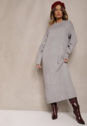 Szara Pudełkowa Sukienka z Dzianiny z Wiskozą Maziala. Szare sukienki damskie Renee, na co dzień, bez wzorów, z dzianiny, eleganckie, bez kołnierzyka, bez ramiączek, midi. Za 119.99 zł.