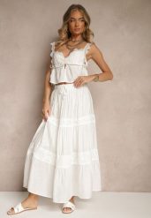 Biała Rozkloszowana Spódnica z Wiskozą Zdobiona Koronką Bannela. Białe spódnice damskie Renee, na co dzień, m, z aplikacjami, z koronki, eleganckie, maxi, dopasowane. Za 99.99 zł.