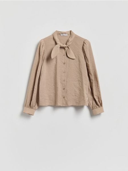 Koszula z modalem - beżowy. Brązowe koszule damskie Reserved, l, bez wzorów, z tkaniny, bez kołnierzyka, bez ramiączek. Za 119.99 zł.