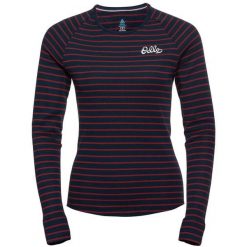 Longsleeve termoaktywny damski ODLO Warm Originals Stripes Bl Top Crew Neck. Czerwone topy damskie ODLO, bez wzorów, sportowe, bez kołnierzyka, bez ramiączek. Za 299.99 zł.