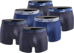 Bokserki majtki męskie Puma Boxershorts 6-pak bawełniane. Niebieskie bokserki męskie Puma, bez wzorów, z bawełny. Za 169.83 zł.