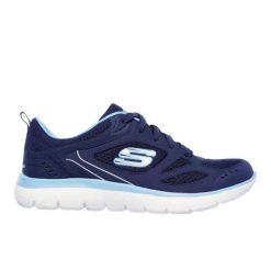 Buty sportowe Sneakersy damskie, Skechers Summits Suited. Niebieskie obuwie sportowe damskie Skechers, bez wzorów, bez zapięcia, trekkingowe, Skechers Sport. Za 229.99 zł.