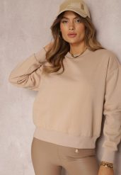 Ciemnobeżowa Bluza z Polarową Podszewką Heseh. Brązowe bluzy damskie Renee, na zimę, xl, bez wzorów, z dzianiny, casualowe, bez ramiączek, bez kaptura. Za 54.99 zł.