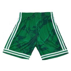 Marmurowe spodenki drużynowe Boston Celtics Swingman 1985/86. Zielone szorty damskie Mitchell & Ness, bez wzorów, sportowe. Za 477.50 zł.
