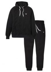 Dres sportowy (2 części) z czystej bawełny. Czarne bluzy sportowe męskie bonprix, m, bez wzorów, z bawełny, bez kaptura. Za 219.99 zł.