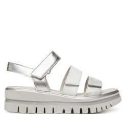 Sandały Gabor. Szare sandały damskie Gabor, bez wzorów, bez obcasa, na koturnie, bez zapięcia. Za 429.99 zł.