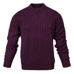 Sweter z Bawełny, Splot Warkoczowy i Wysoki Dekolt - Pako Jeans - Bordowy. Czerwone swetry męskie Pako Jeans, na wiosnę, l, bez wzorów, z bawełny, eleganckie, bez kołnierzyka, bez ramiączek. Za 209.00 zł.