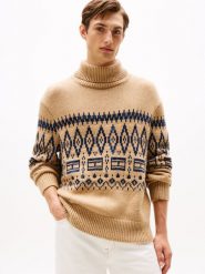 Tommy Hilfiger wełniany sweter Mężczyźni beżowy|niebieski, XL. Brązowe swetry męskie Tommy Hilfiger, m, bez wzorów, z dzianiny, eleganckie, bez kołnierzyka, bez ramiączek. Za 599.95 zł.