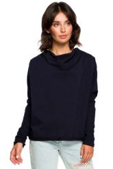 Granatowa Oversizowa Bluza z Dekoltem Typu Woda. Brązowe bluzy damskie MOE, l, bez wzorów, z bawełny, bez ramiączek, bez kaptura. Za 209.90 zł.