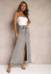 Szara Postrzępiona Spódnica Maxi z Jeansu z Rozcięciem Feedi. Szare spódnice damskie Renee, m, bez wzorów, z jeansu, z podwyższonym stanem, maxi, trapezowe. Za 159.99 zł.