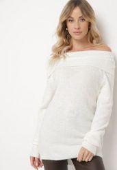Jasnobeżowy Sweter z Wywiniętym Dekoltem Parira. Brązowe swetry nierozpinane damskie Born2be, m, bez wzorów, eleganckie, bez kołnierzyka, bez ramiączek. Za 99.99 zł.