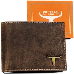 Portfel skórzany Buffalo Wild RM-02-BAW brązowy. Brązowe portfele męskie BUFFALO WILD, bez wzorów, z nubiku. Za 57.99 zł.