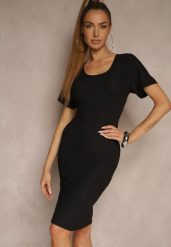 Czarna Basicowa Sukienka z Bawełną Lumaselle. Czarne sukienki damskie Renee, na co dzień, uniwersalny, bez wzorów, z bawełny, klasyczne, bez kołnierzyka, bez ramiączek, mini, dopasowane. Za 44.99 zł.