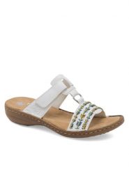 Rieker Klapki 60867-80 Biały. Białe klapki damskie Rieker, bez wzorów, z syntetyku, bez obcasa, bez zapięcia. Za 279.99 zł.