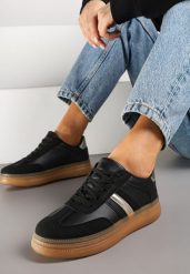 Czarne Sneakersy Tenisówki z Metalicznym Paskiem Hanalie. Czarne trampki i tenisówki damskie Born2be, z aplikacjami, z jeansu, bez zapięcia. Za 84.99 zł.