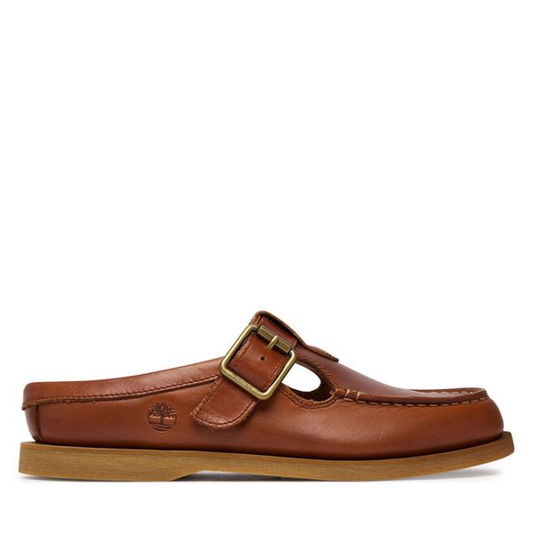 Klapki Timberland. Brązowe klapki damskie Timberland, bez wzorów, bez obcasa, bez zapięcia. Za 549.99 zł.