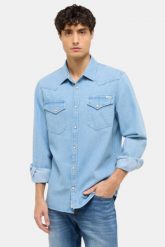 Męska Koszula Mustang Style Duver Denim Blue 1017538 5000 100. Niebieskie koszule męskie Mustang, m, bez wzorów, z denimu, bez kołnierzyka, bez ramiączek. Za 119.99 zł.