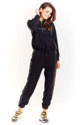 Czarna Krótka Bluza z Kapturem z Błyszczącą Tasiemką. Czarne bluzy damskie Infinite You, l, bez wzorów, z bawełny, bez ramiączek, z kapturem. Za 194.90 zł.