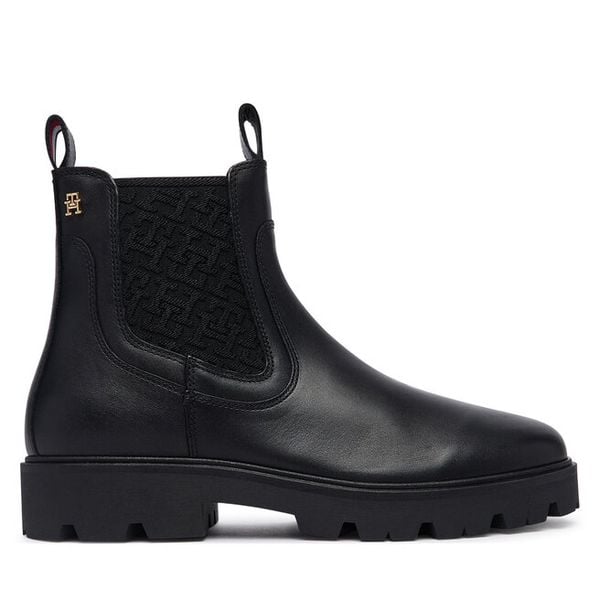 Sztyblety Tommy Hilfiger. Czarne botki damskie Tommy Hilfiger, bez wzorów, bez obcasa, na płaskiej podeszwie, bez zapięcia. Za 699.99 zł.