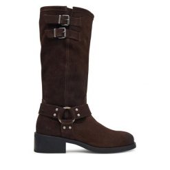 Oficerki Tommy Jeans. Brązowe kozaki damskie Tommy Jeans, bez wzorów, z jeansu, bez obcasa, na płaskiej podeszwie, bez zapięcia. Za 949.99 zł.
