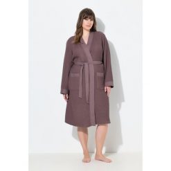 Damskie Szlafrok kołnierz szalowy pasek pika waflowa długi rękaw. Brązowe szlafroki damskie Ulla Popken, plus size, bez wzorów, z bawełny, plus size, bez ramiączek, bez kaptura. Za 279.99 zł.