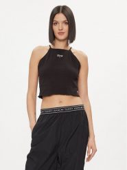 Tommy Jeans Top DW0DW17368 Czarny Slim Fit. Czarne topy damskie Tommy Jeans, l, bez wzorów, z bawełny, bez kołnierzyka, bez ramiączek. Za 159.99 zł.
