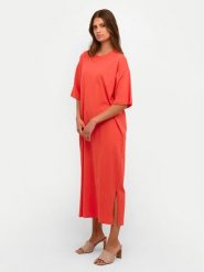 Kaffe Sukienka codzienna Edna 10507351 Czerwony Loose Fit. Czerwone sukienki damskie Kaffe, na co dzień, xs, bez wzorów, z bawełny, bez kołnierzyka, bez ramiączek, proste. Za 109.99 zł.