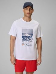 4F T-shirt regular z nadrukiem męski - biały L. Białe t-shirty męskie 4F, l, bez wzorów, z bawełny, bez kołnierzyka, bez ramiączek. Za 69.99 zł.