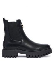 Guess Sztyblety FLTFID ELE10 Czarny. Czarne botki damskie Guess, z aplikacjami, ze skóry, bez obcasa, na płaskiej podeszwie, bez zapięcia. Za 674.99 zł.