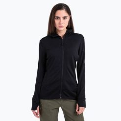 Bluza damska icebreaker Merino 260 Quantum IV Zip Hoodie. Czarne bluzy damskie Icebreaker, na zimę, bez wzorów, sportowe, bez ramiączek, bez kaptura. W wyprzedaży za 841.90 zł.