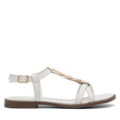 Sandały Lasocki. Białe sandały damskie Lasocki, bez wzorów, bez obcasa, na płaskiej podeszwie, bez zapięcia. Za 159.99 zł.