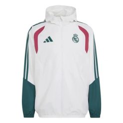 Kurtka wodoodporna All Weather Real Madrid Tiro 2026/27. Białe kurtki męskie Adidas, l, bez wzorów, eleganckie, bez kaptura. Za 431.00 zł.