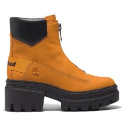 Botki Timberland. Brązowe botki damskie Timberland, bez wzorów, bez obcasa, na słupku, bez zapięcia. Za 999.99 zł.
