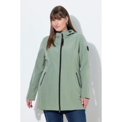 Damskie Długa kurtka softshell HYPRAR hydrofobowa trapezowy krój. Zielone kurtki sportowe damskie Ulla Popken, plus size, bez wzorów, z elastanu, bez ramiączek, bez kaptura, trekkingowe. Za 479.99 zł.