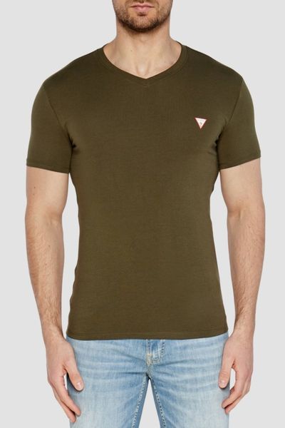 GUESS Zielony męski t-shirt z małym logo, Rozmiar M. Zielone t-shirty męskie Guess, m, z aplikacjami, z bawełny, bez kołnierzyka, bez ramiączek. W wyprzedaży za 75.99 zł.