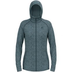 Bluza z kapturem damska Odlo Tencia Mid Layer Hoody Full Zip. Niebieskie bluzy damskie ODLO, s, bez wzorów, z elastanu, klasyczne, bez ramiączek, z kapturem. Za 371.65 zł.