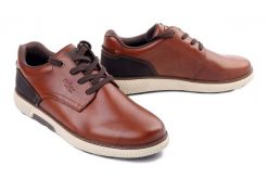 Rieker B3313-24 brown, półbuty męskie. Brązowe półbuty męskie Rieker, bez wzorów, ze skóry, bez obcasa, bez zapięcia. Za 439.90 zł.