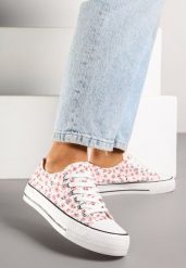 Różowe Trampki z Cholewką Zdobioną Kwiatowym Wzorem Folaianna. Czerwone trampki i tenisówki damskie Born2be, z aplikacjami, z jeansu, bez zapięcia. Za 39.99 zł.