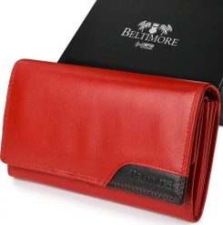 Beltimore Damski skórzany portfel duży poziomy retro RFiD czerwony BELTIMORE 043. Czerwone portfele damskie Beltimore. Za 71.49 zł.