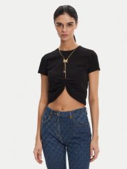 Elisabetta Franchi T-Shirt MA-006-51E2 Czarny Regular Fit. Czarne t-shirty damskie Elisabetta Franchi, bez wzorów, z bawełny, bez kołnierzyka, bez ramiączek. Za 629.99 zł.