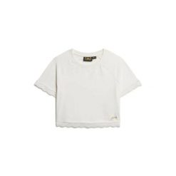 Koszulka damska z krawędzią Superdry. Białe bluzki damskie Superdry, bez wzorów, bez kołnierzyka, bez ramiączek. W wyprzedaży za 110.40 zł.