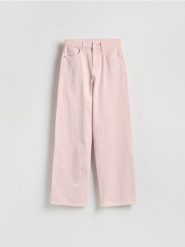 Jeansy wide leg w prążek - różowy. Czerwone jeansy damskie Reserved, bez wzorów, z bawełny. Za 149.99 zł.