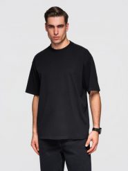 Bawełniany męski t-shirt LOOSE FIT z okrągłym dekoltem – czarny V1. Czarne t-shirty męskie Ombre Clothing, l, bez wzorów, z bawełny, bez kołnierzyka, bez ramiączek. Za 169.99 zł.