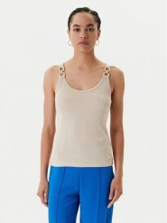 Morgan Top 251-DIDONI Beżowy Slim Fit. Brązowe topy damskie Morgan, l, bez wzorów, z wiskozy, bez kołnierzyka, bez ramiączek. Za 99.99 zł.