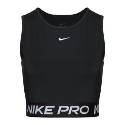 Tank top treningowy damski Nike Pro Dri-Fit. Czarne topy damskie Nike, bez wzorów, bez kołnierzyka, bez ramiączek. Za 159.99 zł.