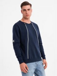 Bluza męska z ozdobnymi zamkami z przodu – granatowa V2 OM-SSNZ-0187 - XXL. Niebieskie bluzy męskie Ombre Clothing, l, z aplikacjami, z bawełny, bez ramiączek, bez kaptura. Za 113.99 zł.